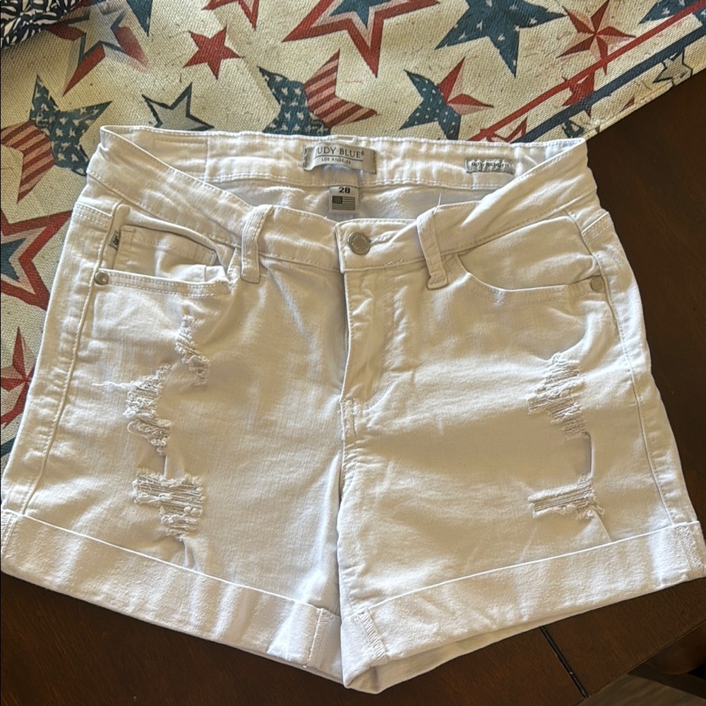 Judy Blue White Distressed Jean Shorts